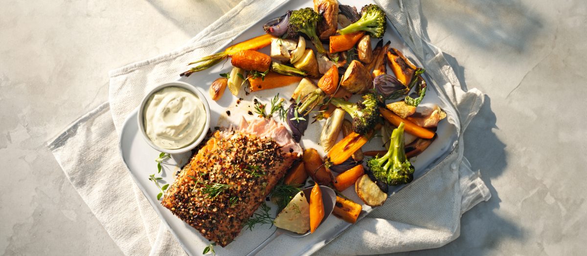 Grillad laxsida med rotsaker