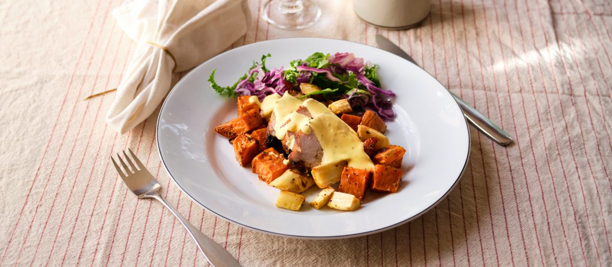 Fläskfilé med rostade rotfrukter och bearnaise